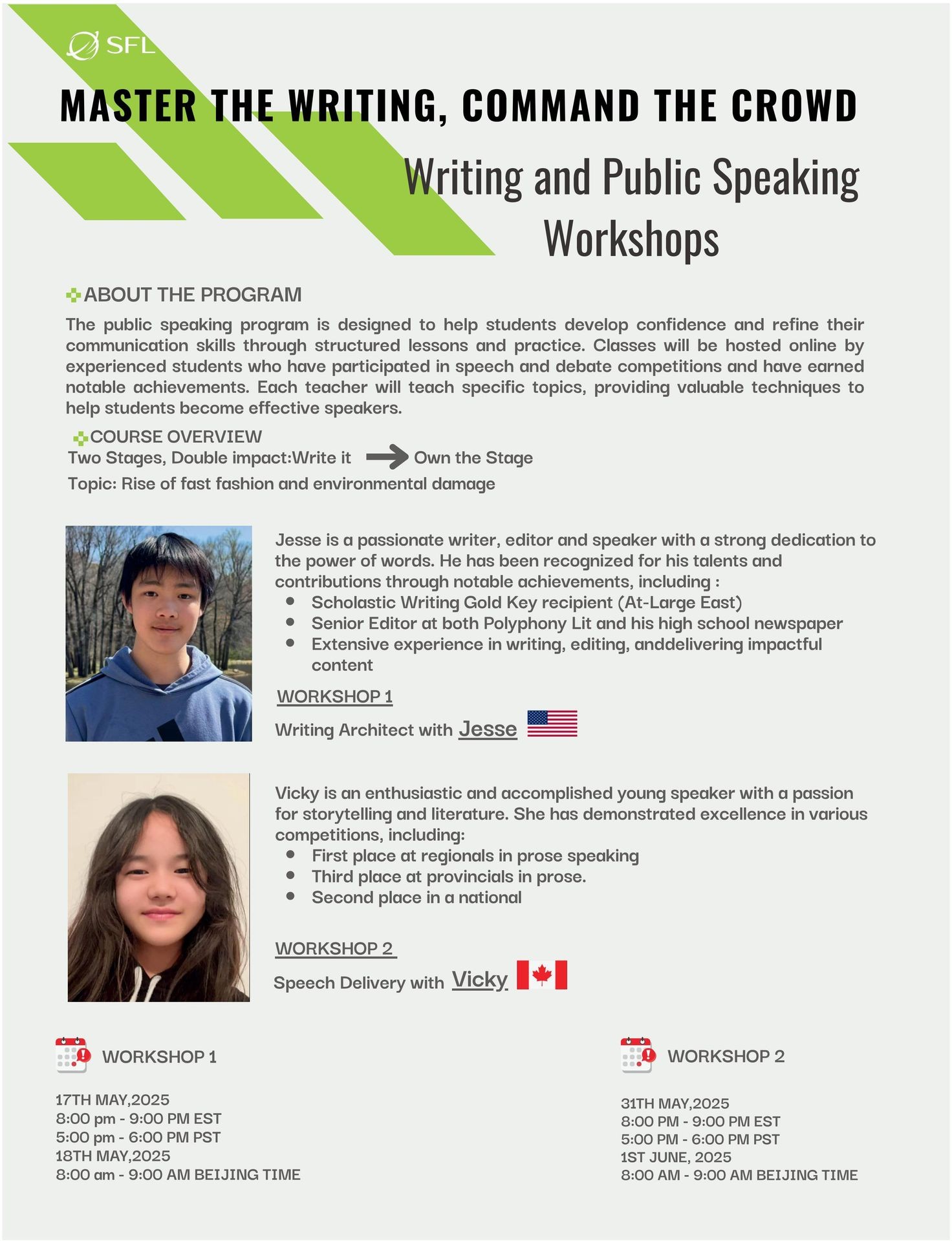 Jesse and Vicky's Double Workshop On Writing and Delivery - May 17th and 31st